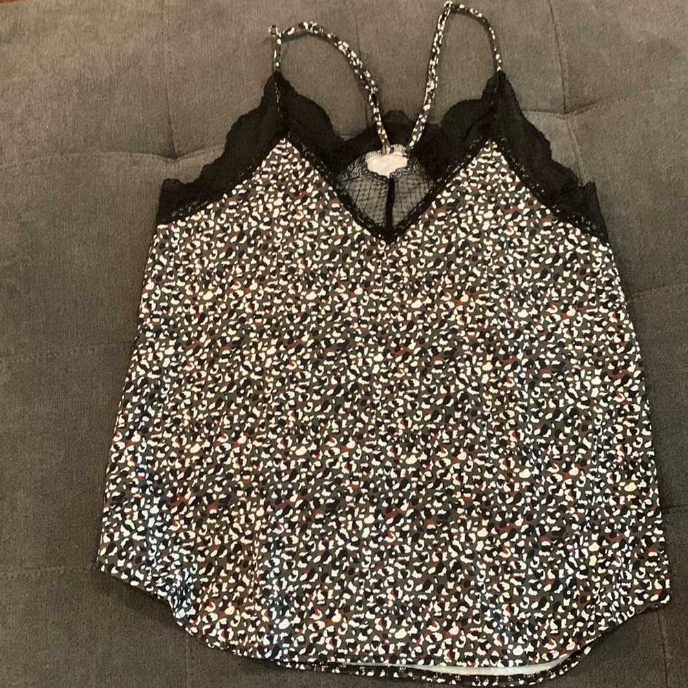 Black patterned lace silk racerback tank
